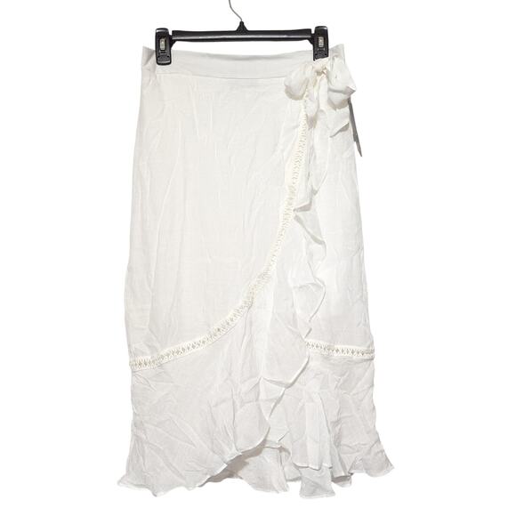 BCX Dresses & Skirts - BCX Skirt Size Medium Off White Gauze Ruffle Faux Wrap Boho Summer Lined Midi